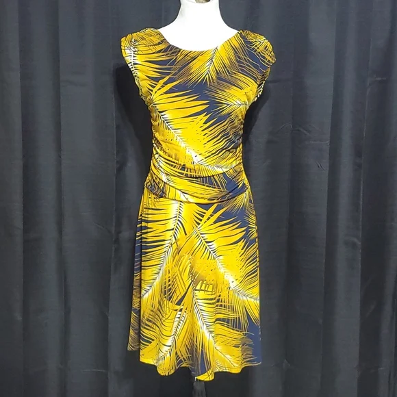 Enfocus Studio | Dresses | Yellowblack Leaf Print Dress | Poshmark